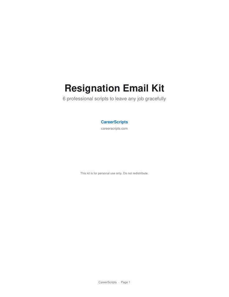Page 1 of the Resignation Email Kit PDF